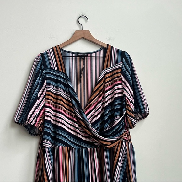 New LANE BRYANT Illusion Stripes Peplum Tunic Faux Wrap Top Size 22 24 Babydoll - Picture 4 of 14